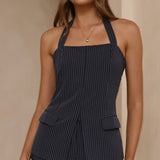 Fallon Halter Neck Top - Mornarica