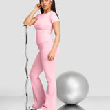 Elevate™ Sculpting Mid V-Struk Flare Leggings | Pamuk Roze