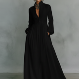 Patchwork Leinen Maxi Haljina sa Stehkragnom