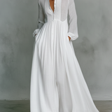 Patchwork Leinen Maxi Haljina sa Stehkragnom