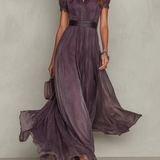 Vivienne - Haljina Maxi od Chiffon sa Čipkastim Okošem