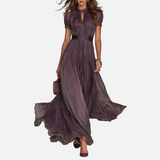 Vivienne - Haljina Maxi od Chiffon sa Čipkastim Okošem