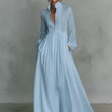 Patchwork Leinen Maxi Haljina sa Stehkragnom