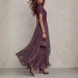 Vivienne - Haljina Maxi od Chiffon sa Čipkastim Okošem