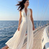 Zakira | Pantalone sa plisiranim detaljima i halter izrezom