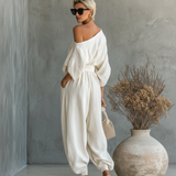 Set od lana sa off-shoulder topom