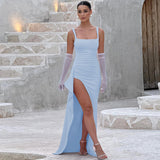 Marilyn | Elegantna svečana slip maksi haljina sa otvorenim leđima