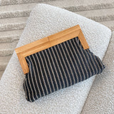 Zoey Tanak Stripe Drveni Okvir Clutch - Crna