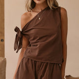 Zahavah Off Shoulder Top i Šorts Set - Čokolada