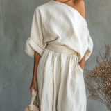 Set od lana sa off-shoulder topom