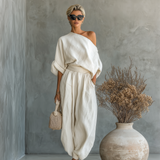 Set od lana sa off-shoulder topom