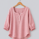 Fiona | Ženska bluza sa četvrtastim izrezom, 3/4 puf rukavi, bluza sa dugmadima