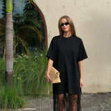 Raina T-Shirt Maxi Haljina - Crna Čipka