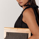 Zoey Tanak Stripe Drveni Okvir Clutch - Crna