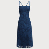 Tamno plava Jacquard Slip bez leđa Maxi haljina
