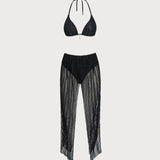 Crni Halter Bikin Set sa Šniranjem