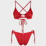 Crveni U Izrez Teksturisani Bikini Set