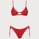 Crveni U-izrez Teksturisani Bikini Set