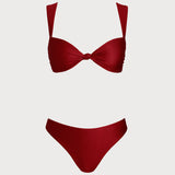 Crveni trouglasti bikini set sa niskim strukom