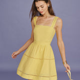 ŽYellow Square Neck Shirred Mini Dress