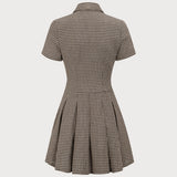 Braon Karirani Mini Haljina sa Plišom