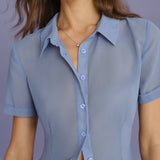 Bluza od čifona sa dugmetom za plavu boju