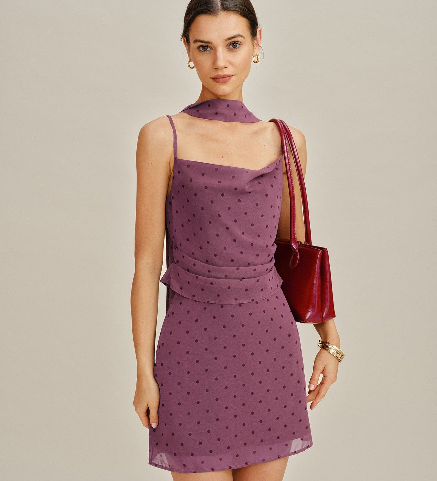 Ljubičasti Chiffon Top sa Pojasevima