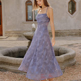 Plava Jacquard Slip Maxi Haljina