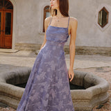 Plava Jacquard Slip Maxi Haljina