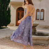 Plava Jacquard Slip Maxi Haljina