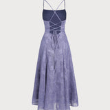 Plava Jacquard Slip Maxi Haljina