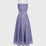 Plava Jacquard Slip Maxi Haljina