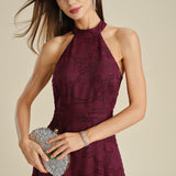 Vino Crvena Mock Neck Jacquard Maxi Haljina