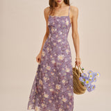 Ljubičasta X Krst Jacquard Slip Maxi Haljina