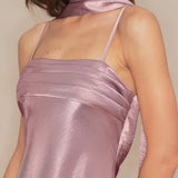 Roze Slip Sirena Saten Maxi Haljina