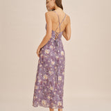 Ljubičasta X Križ Jacquard Slip Maxi Haljina
