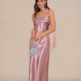 Roze Slip Sirena Saten Maxi Haljina