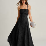 Crna Jacquard Maxi Haljina