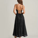 Crna Jacquard Maxi Haljina
