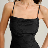 Crna Jacquard Maxi Haljina