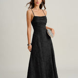 Crna Jacquard Maxi Haljina