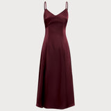 Vinska Crvena Satin A-Line Slip Maxi Haljina
