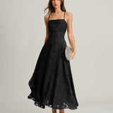 Crna Jacquard Maxi Haljina
