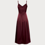 Vinska Crvena Satin A-Line Slip Maxi Haljina