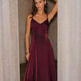 Vinska Crvena Satin A-Line Slip Maxi Haljina