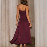 Vinska Crvena Satin A-Line Slip Maxi Haljina