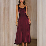 Vinska Crvena Satin A-Line Slip Maxi Haljina