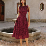 Crvena Jakard Chiffon Midi Haljina