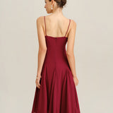 Crvena Chiffon A-Linija Midi Haljina