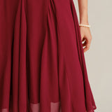 Crvena Chiffon A-Linija Midi Haljina